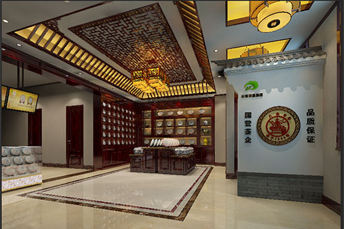 即墨古朴典雅的中式茶叶店大堂设计效果图